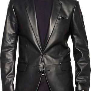 Men’s Low-Stance 2-Button Leather Blazer