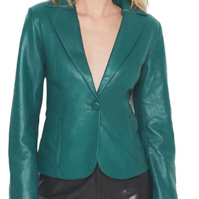 Women’s 1-Button Invisible Stitch Leather Blazer