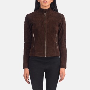 Women’s Quilted Cafe Racer Suede Leather Jacket