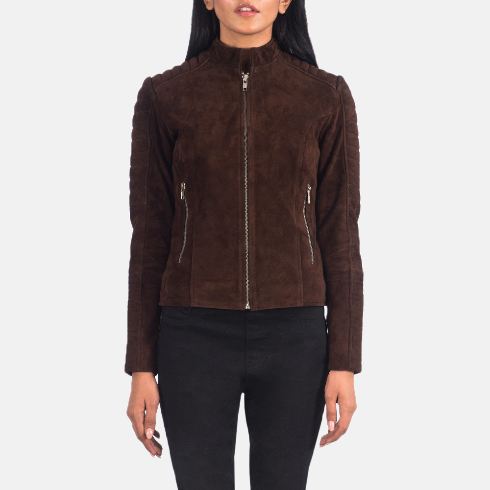 Women's Quilted Cafe Racer Suede Leather Jacket