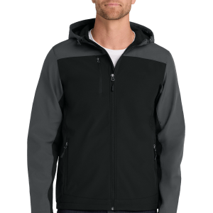J335_BLACK_BATTLESHIP GREY_MODEL_FRONT Men’s Hooded Soft Shell Jacket