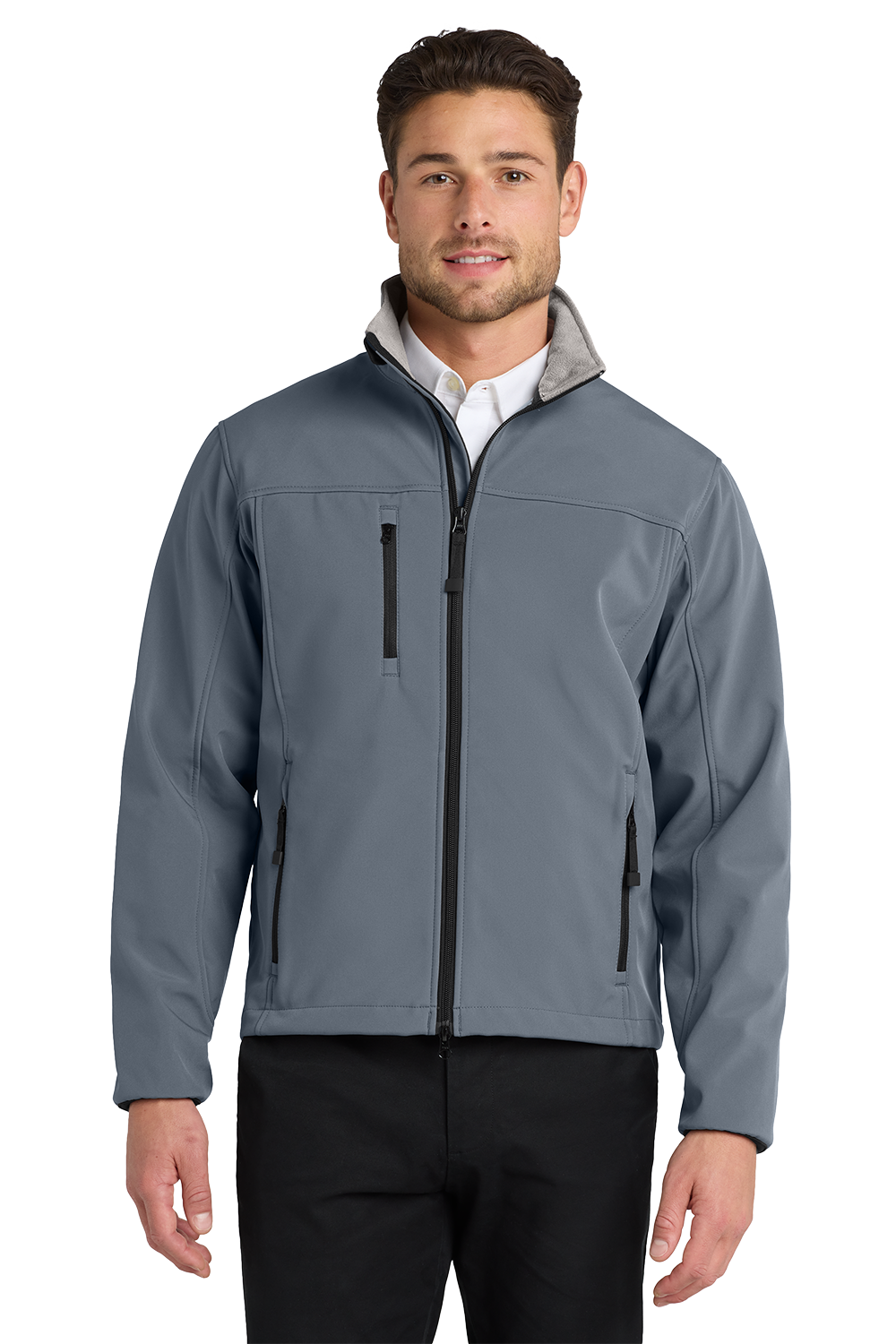 J790_ATLANTIC BLUE_CHROME_MODEL_FRONT Men’s Stretch Soft Shell Jacket