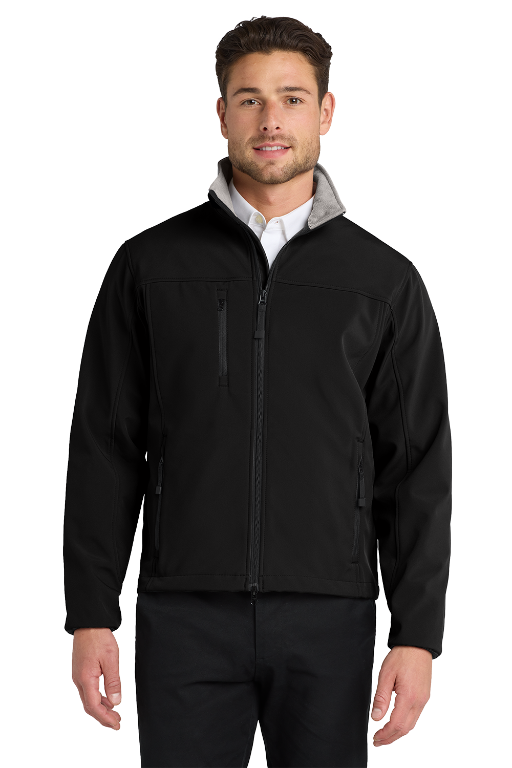 J790_BLACK_CHROME_MODEL_FRONT Men’s Stretch Soft Shell Jacket