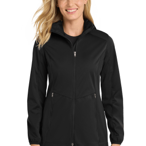 L719_DEEP BLACK_MODEL_FRONT Women’s Hooded Soft Shell Jacket