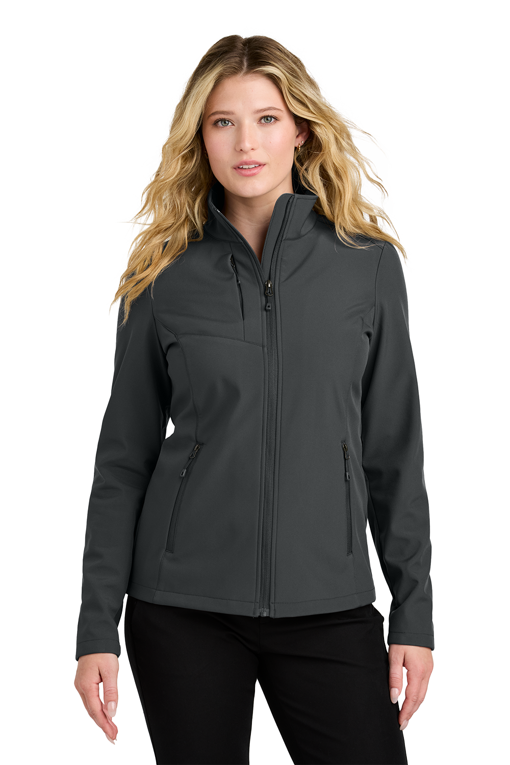 L720_Grey Steel_Model_Front Women’s Core Soft Shell Jacket