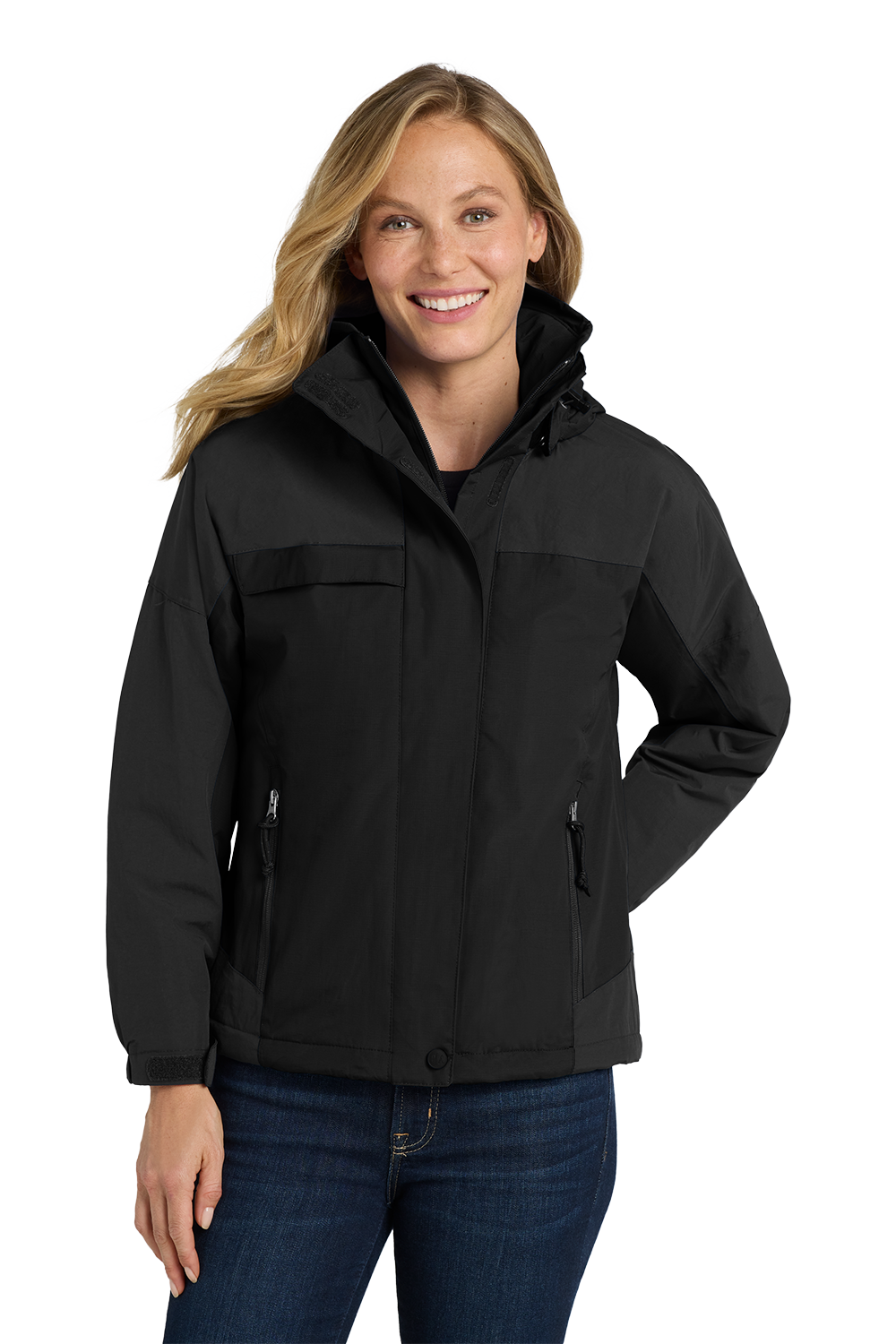L792_BLACK_BLACK_MODEL_FRONT Women’s Waterproof Ripstop Jacket