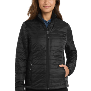 L850_DEEP BLACK_MODEL_FRONT Women’s Packable Puffy Jacket