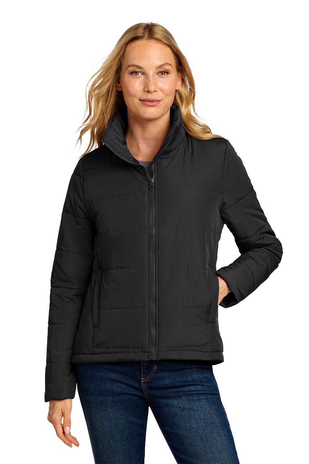 L852_DEEP BLACK_MODEL_FRONT Women’s Insulated Puffer Jacket