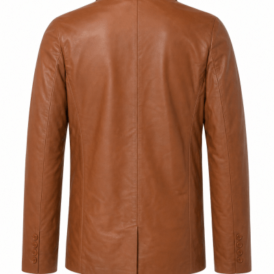 Men’s 2-Button Topstitching Leather Blazer