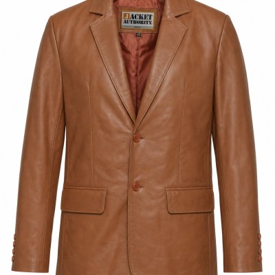 Men’s 2-Button Topstitching Leather Blazer