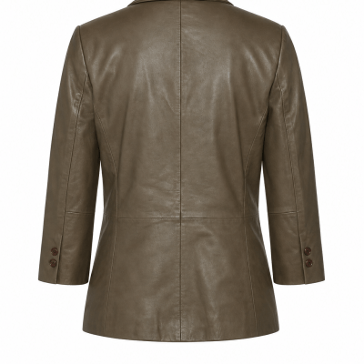 Women’s 1-Button Invisible St. Leather Blazer with Flap Pocket