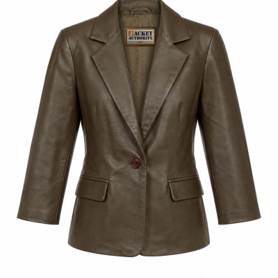 Women’s 1-Button Invisible St. Leather Blazer with Flap Pocket
