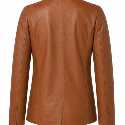 Women’s 2-Button Topstitching Leather Blazer