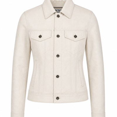 Women’s classic flap-pocket trucker Leather Jacket